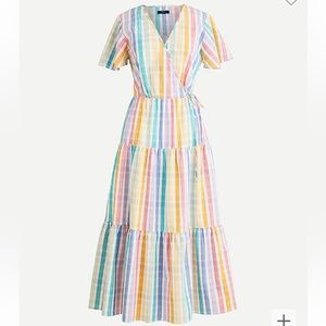 J. Crew Tiered Gingham Rainbow Midi Dress